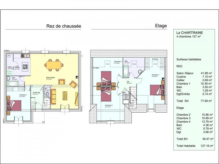 plan maison 4 chambres 1 etage