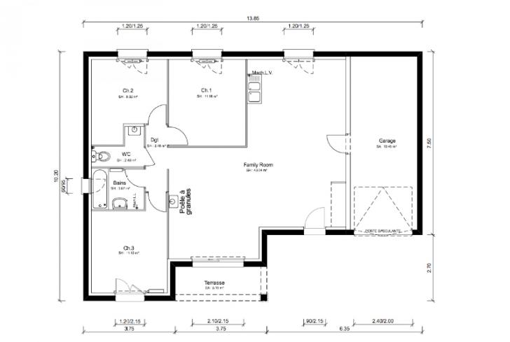 plan de maison de 84m2