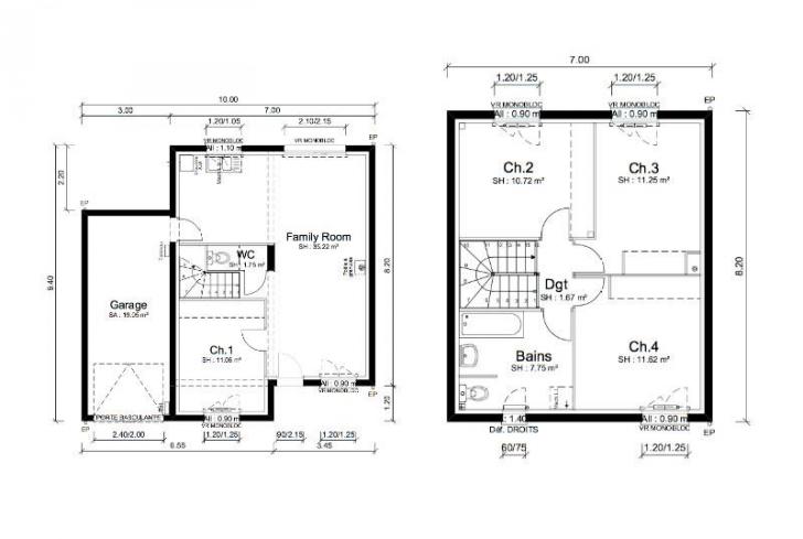 plan maison etage 105m2
