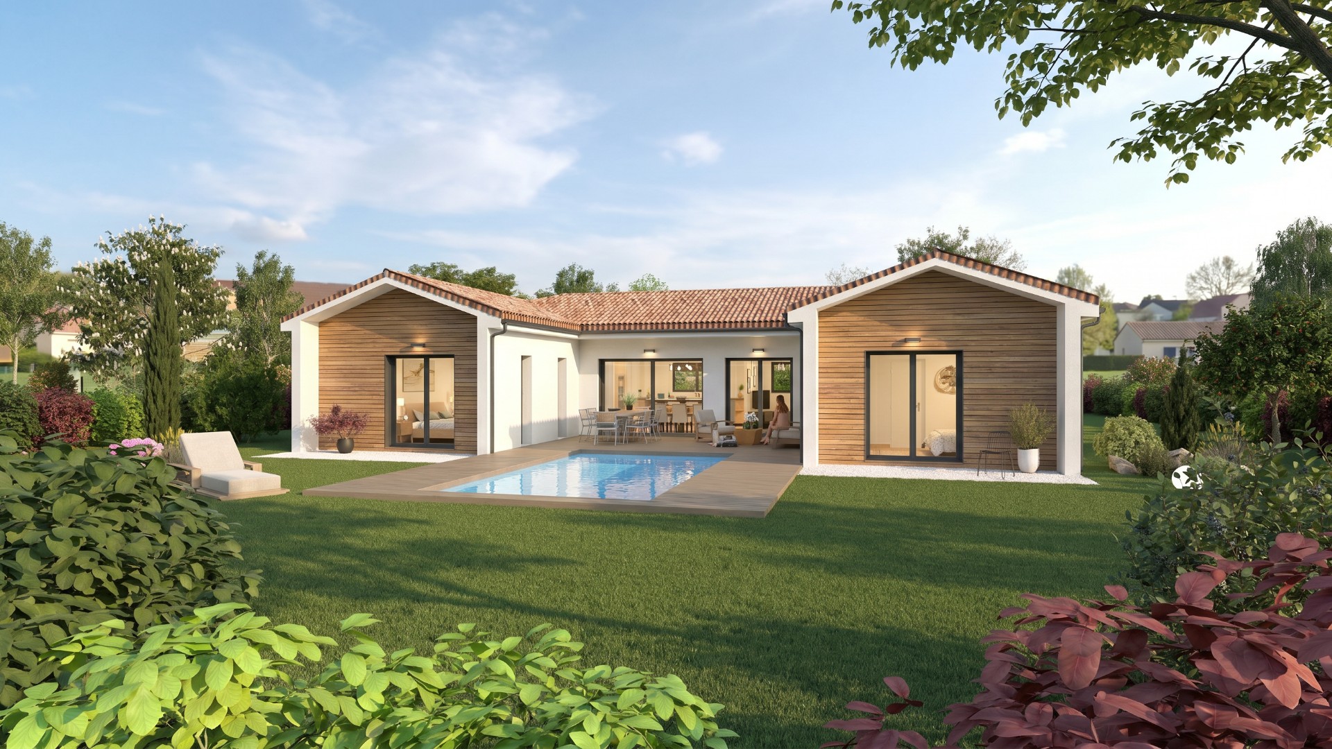 Projet terrain + construction : Grande villa contemporaine de plain-pied de 116 m² sur une parcelle d'exception de 2 500 m² à Gramat