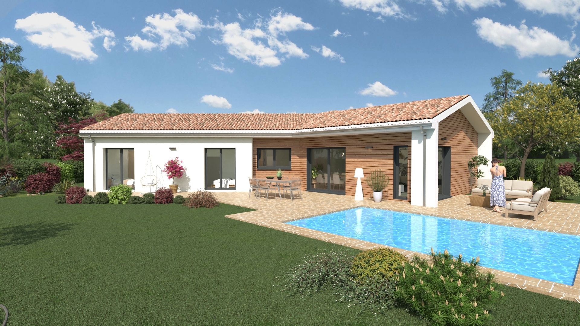 Construction maison ossature bois - 110m² de plain-pied + garage - Terrain de 500m² GRANS