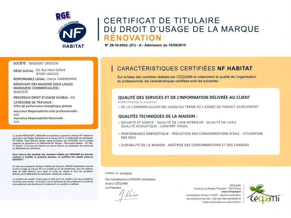 Rénovert est RGE
