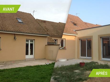 Extension d'un pavillon avec une toiture plate (61000)
