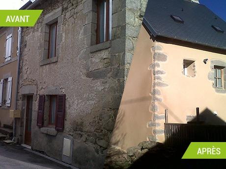 Ravalement d'une facade de maison de village à Sainte-Feyre (23000)