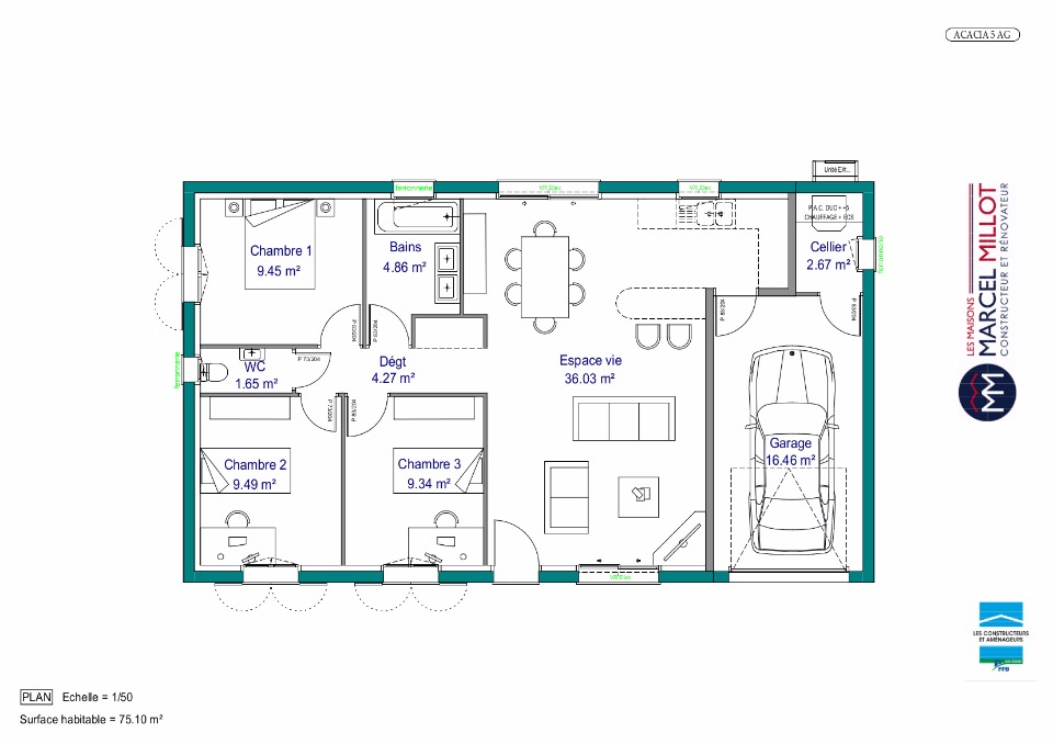 plan de maison 98m2